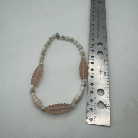 Beaded Necklace With Carved Glass And Stone Beads 15 Inch Adjustable Clasp - Picture 5 of 6